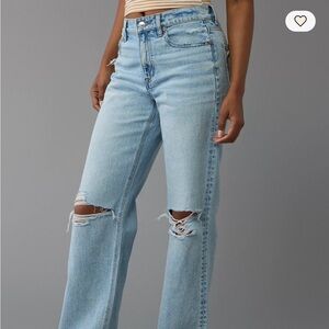 American Eagle Outfitters Light Blue Straight-Leg Distressed Jeans